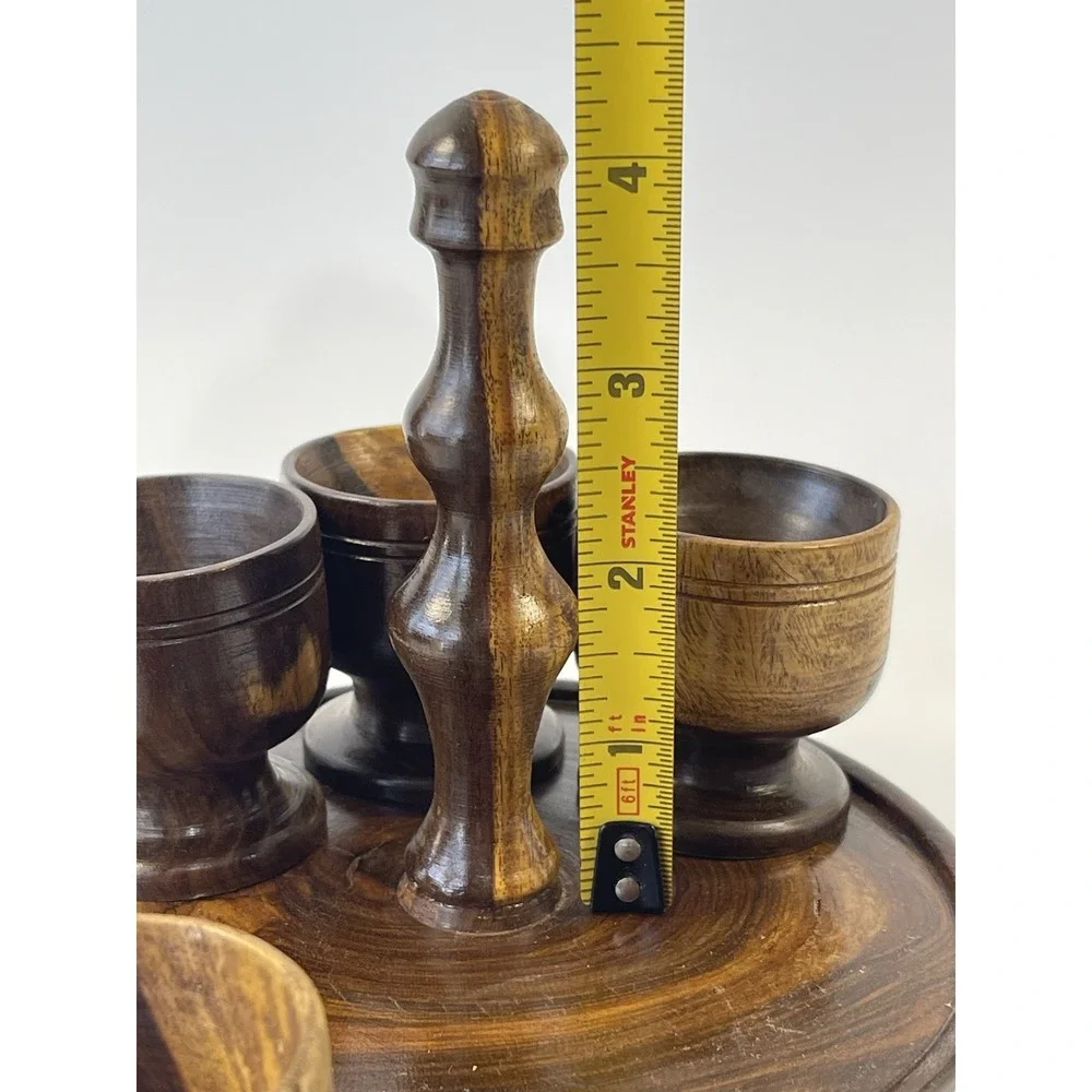 Wooden Goblets W/Tray Egg‎ Holder ~ Possibly Olive Or Teak Wood Vintage4.5 in